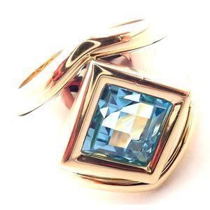 Authentic! Marina B 18k Yellow And White Gold Large Blue Topaz Ring